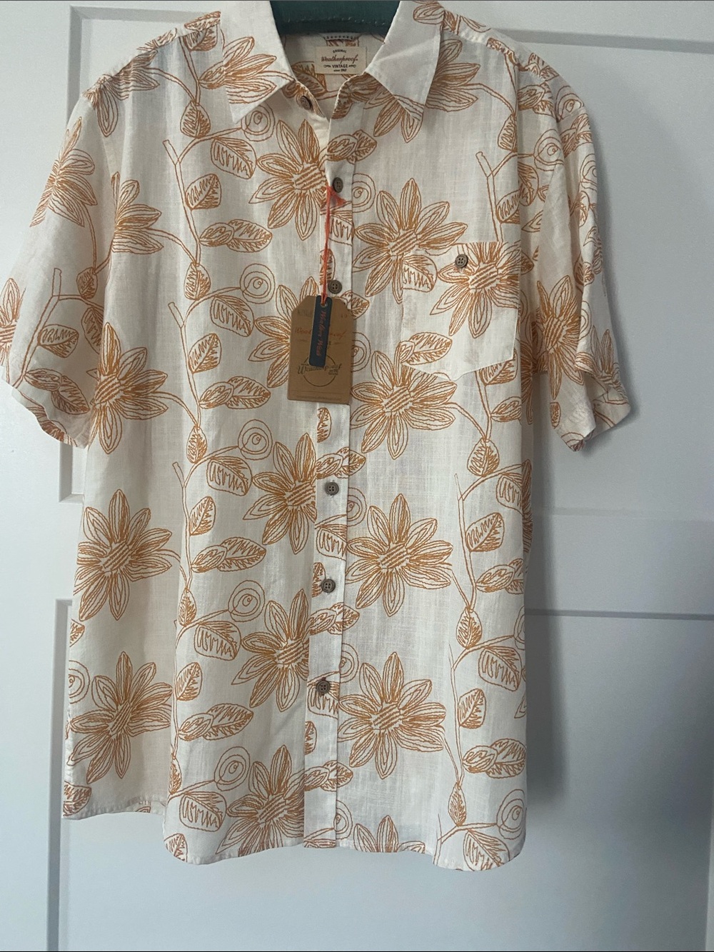 Weatherproof White Button-Down Shirt with Tan Floral Print - Picture 6 of 6